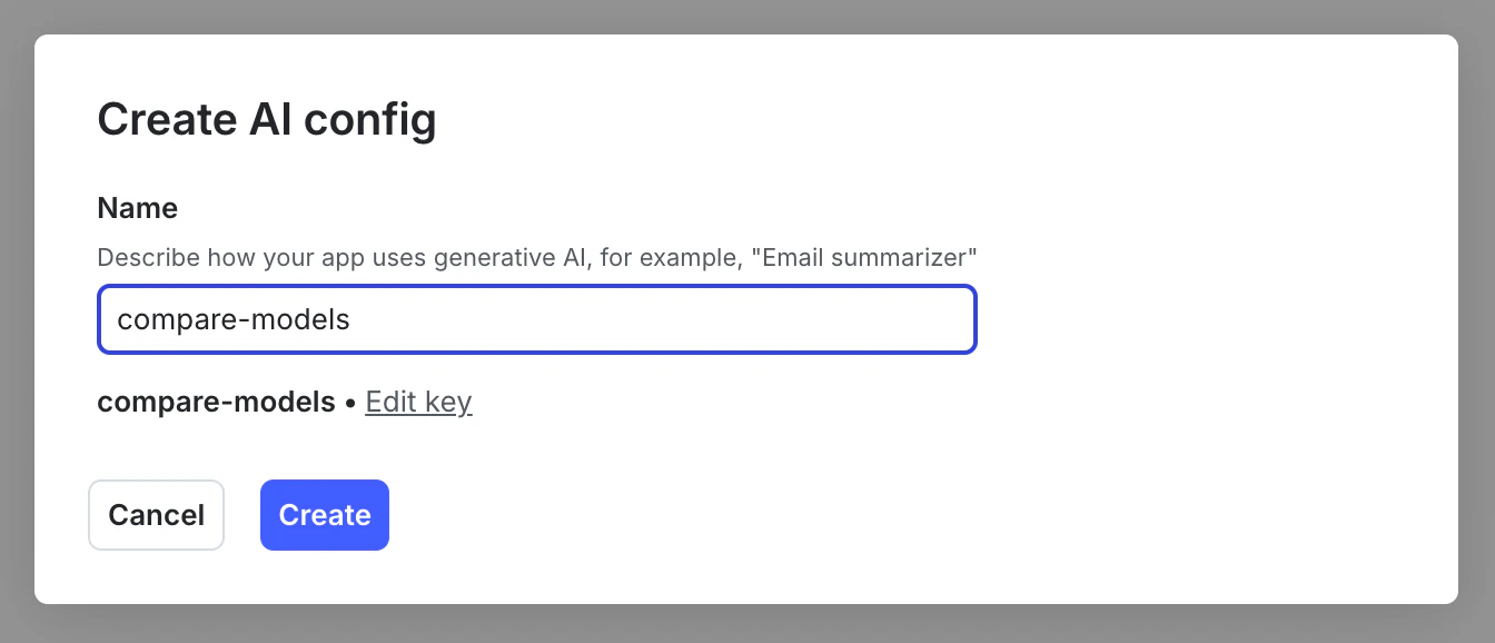 create ai config named "compare-model"