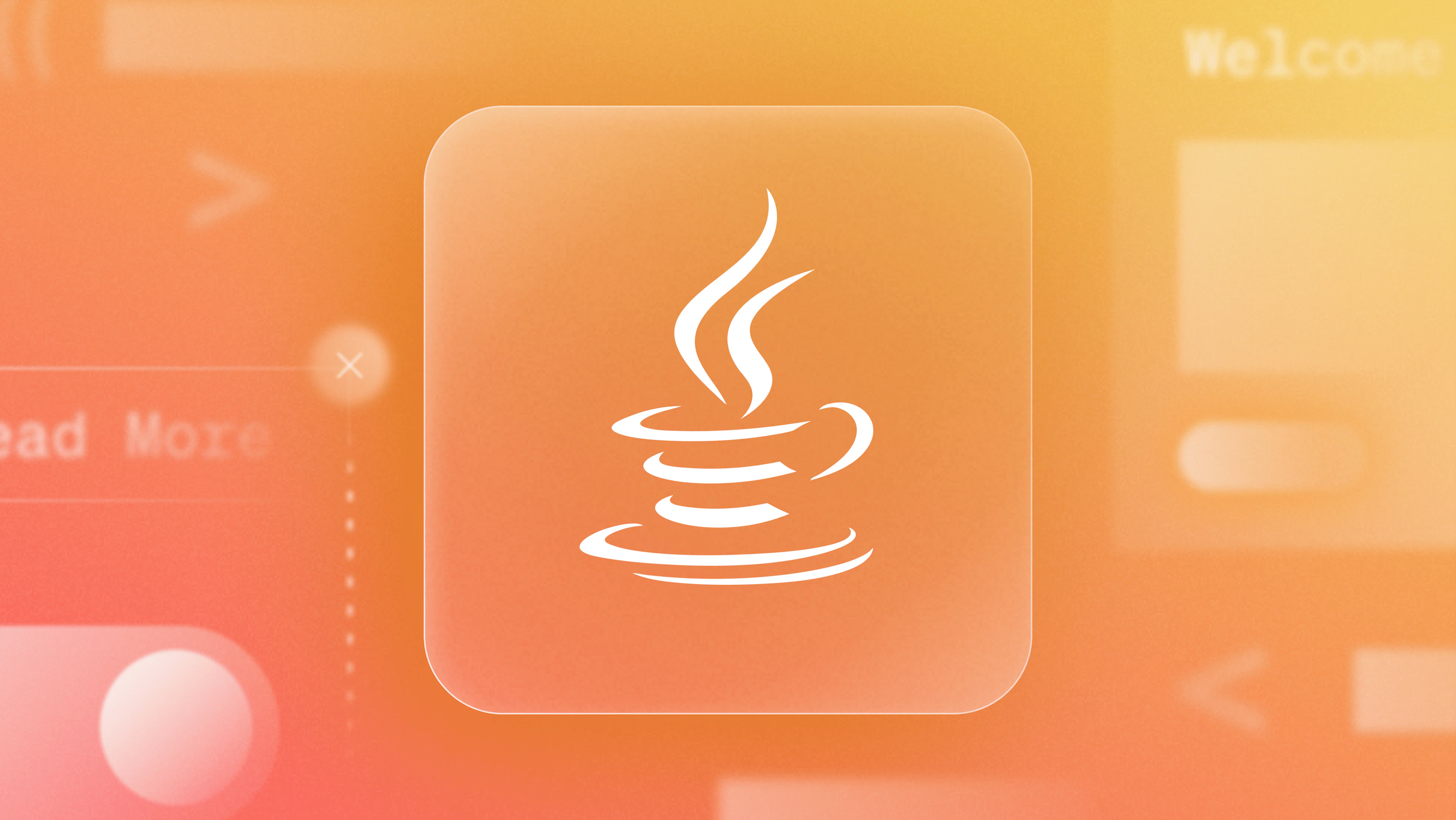 white Java logo floating on an orange-yellow gradient background.