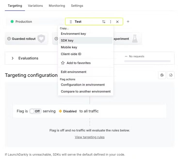 find the SDK key of the flag's testing environment