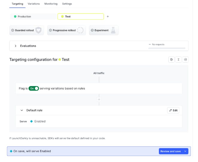 toggle the switch ON to target configuration for testing environment