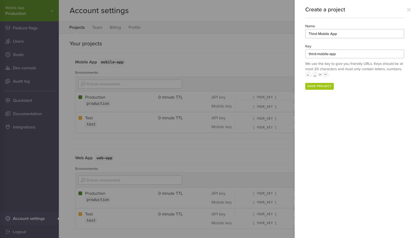 LaunchDarkly Create Projects