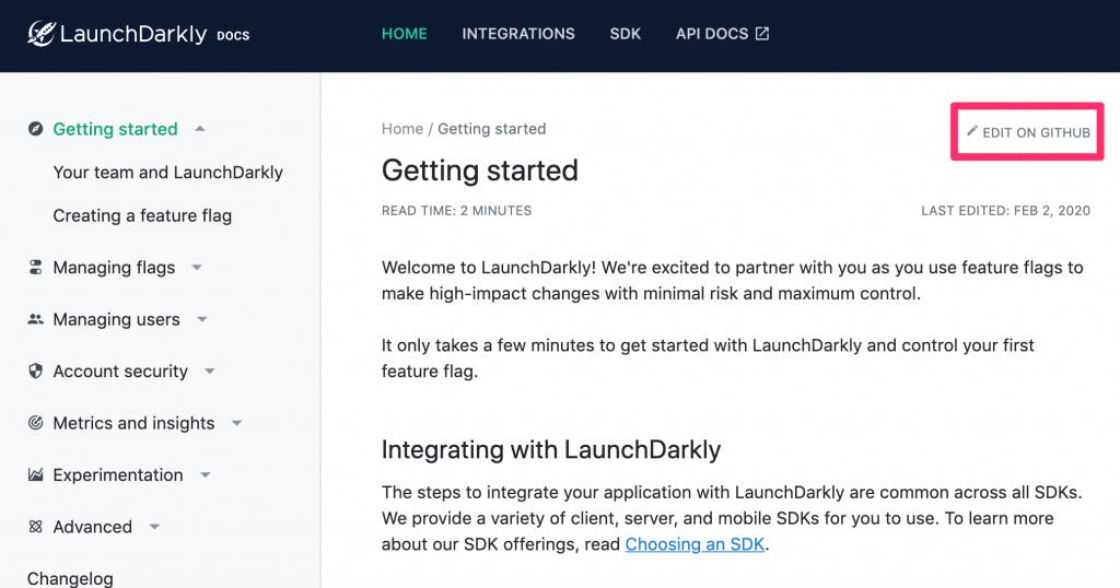 New-LaunchDarkly-docs-site-getting started