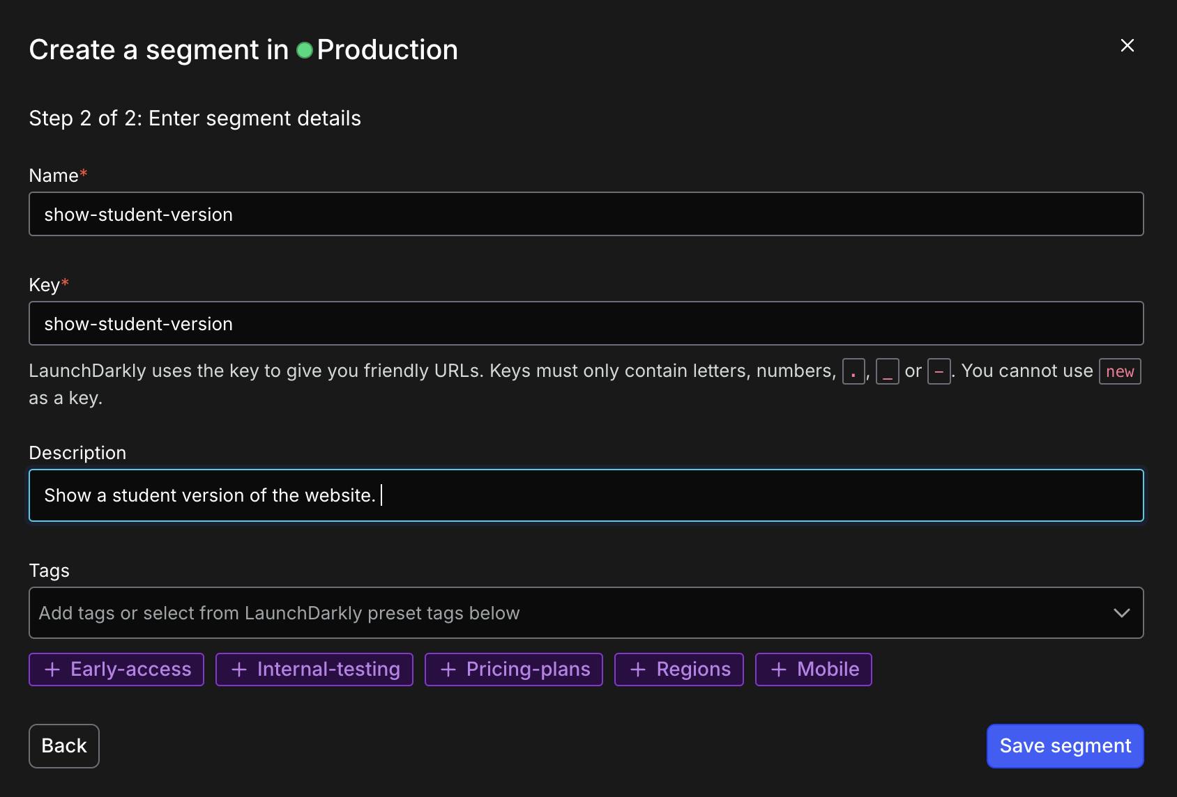 Enter segment name and description.