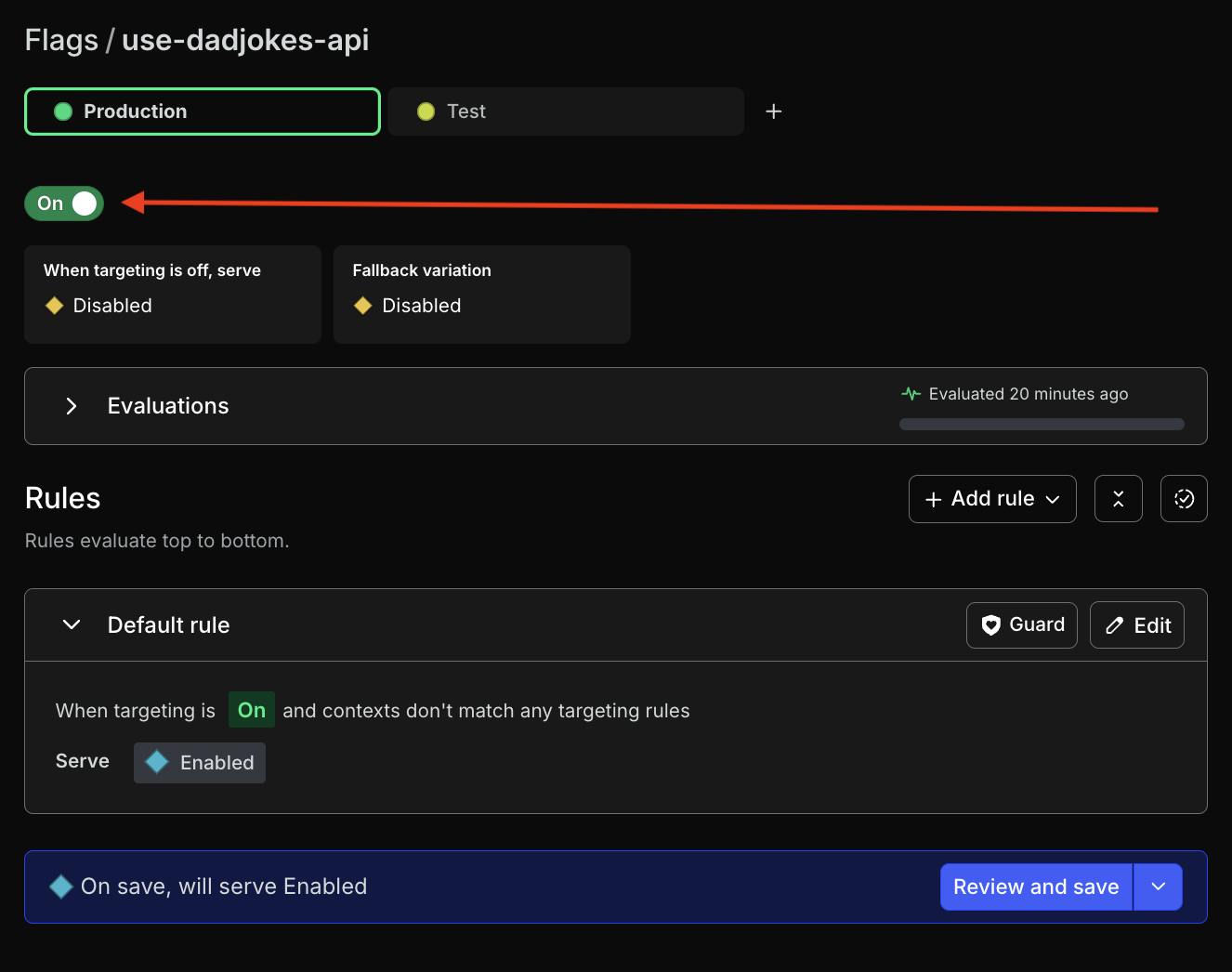 screenshot demonstrating how to turn a kill switch flag on.