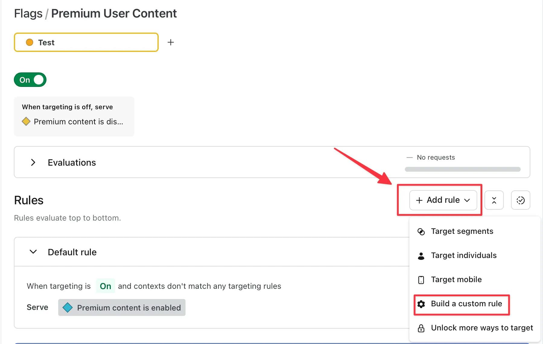 Add a flag targeting rule for Premium User Content.