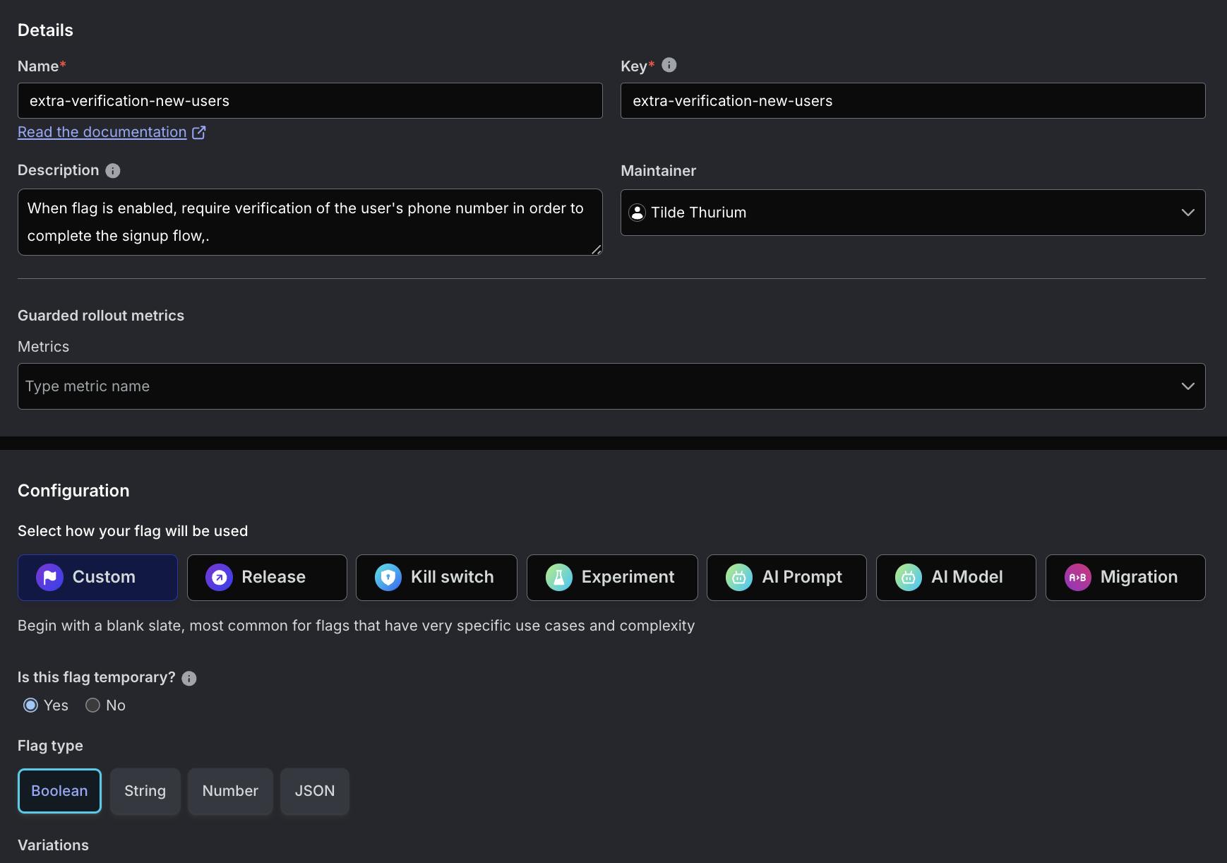 Flag configuration screenshot.