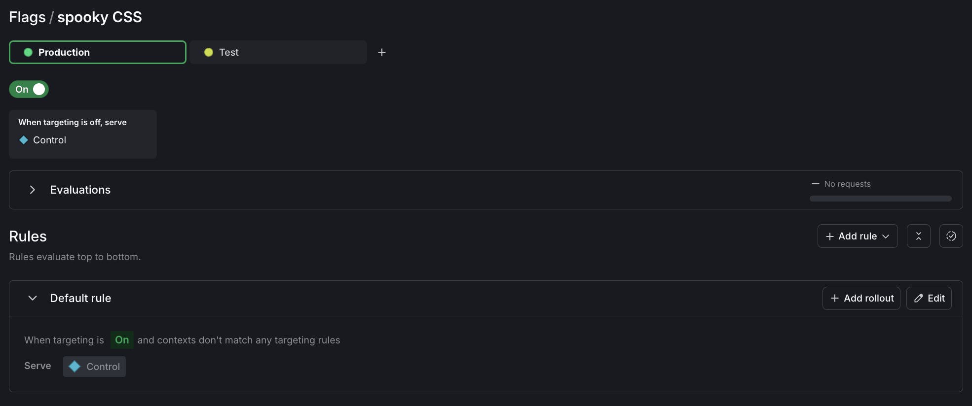 Screenshot of flag targeting rule configuration for an A/B signup experiment.