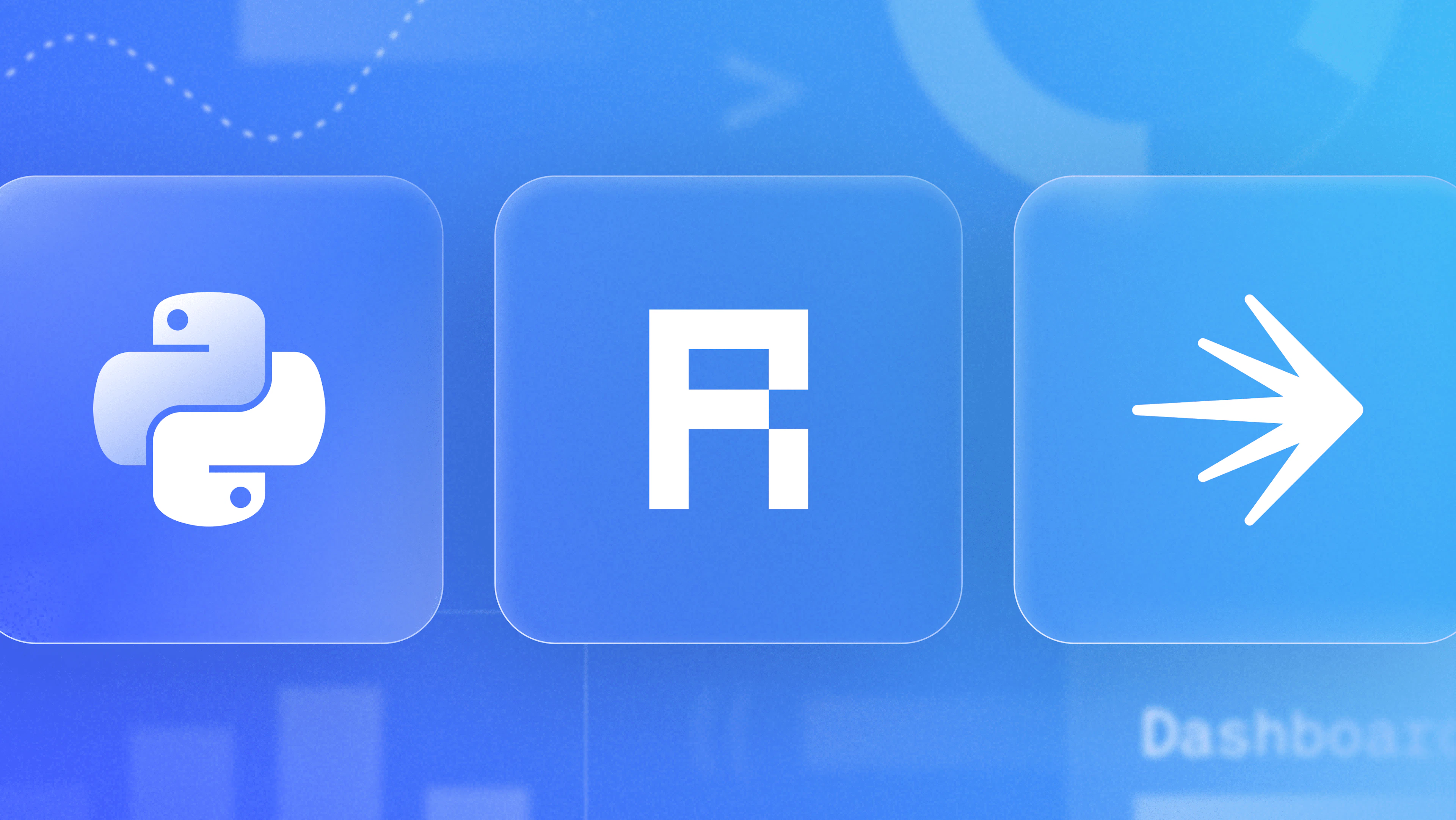Three icons representing Python, Reflex.dev logo, and the LaunchDarkly logoon a blue background, commonly associated with data dashboards and automation tools.