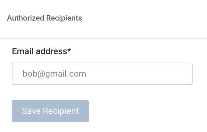 Screenshot of Mailgun form for adding an authorized recipient to test email sending.