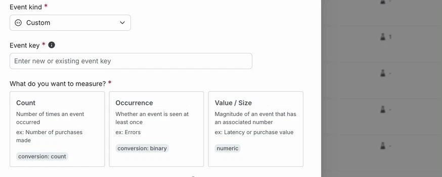 Gif showing event selector suggestions