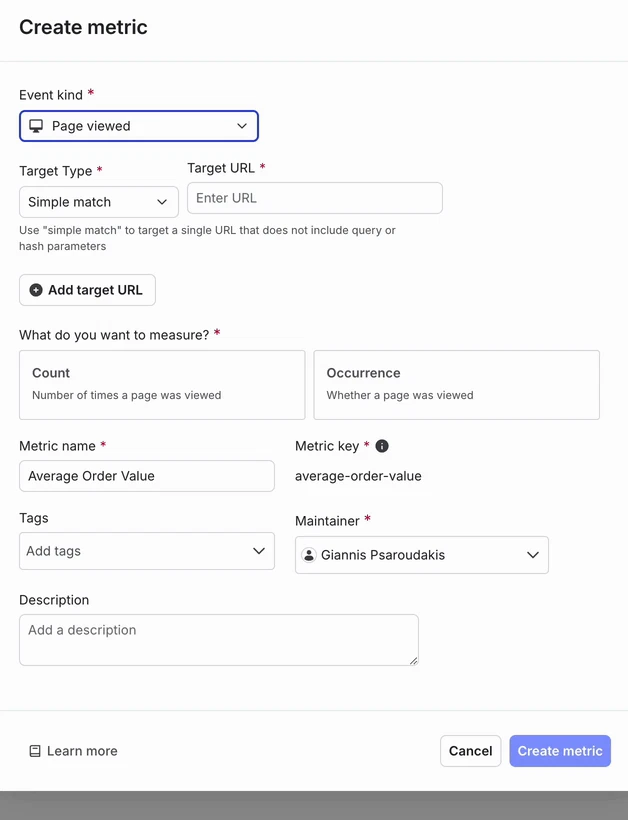 Gif showcasing guided metric creation