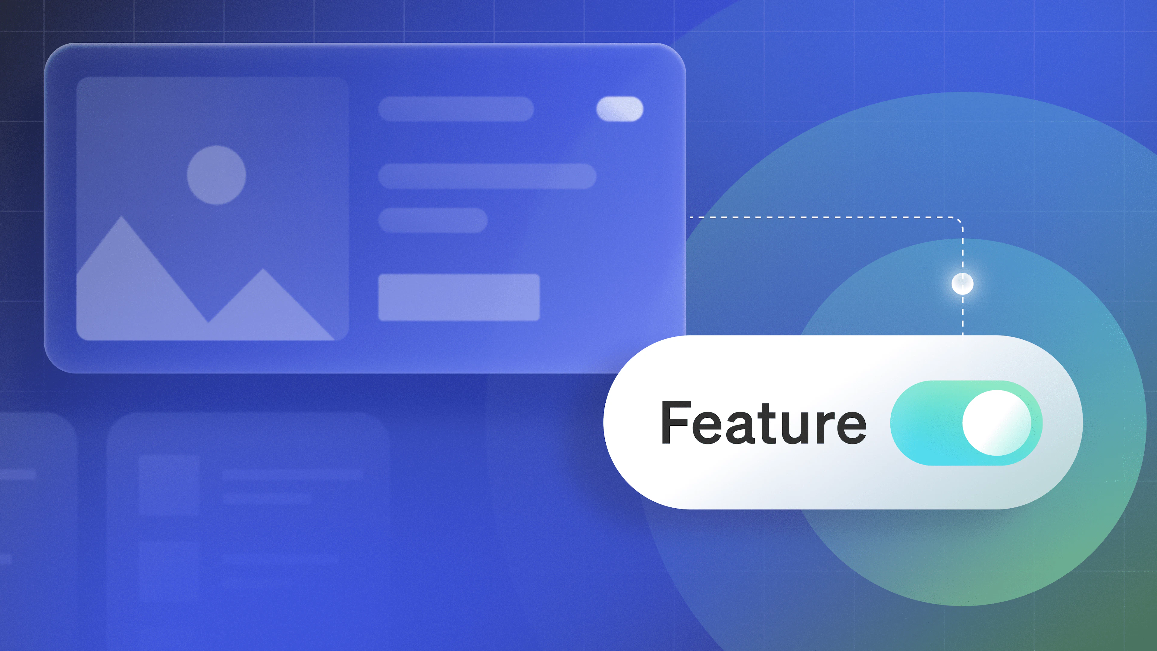 A royal blue to seafoam green gradient, with a teal toggle that says "Feature."