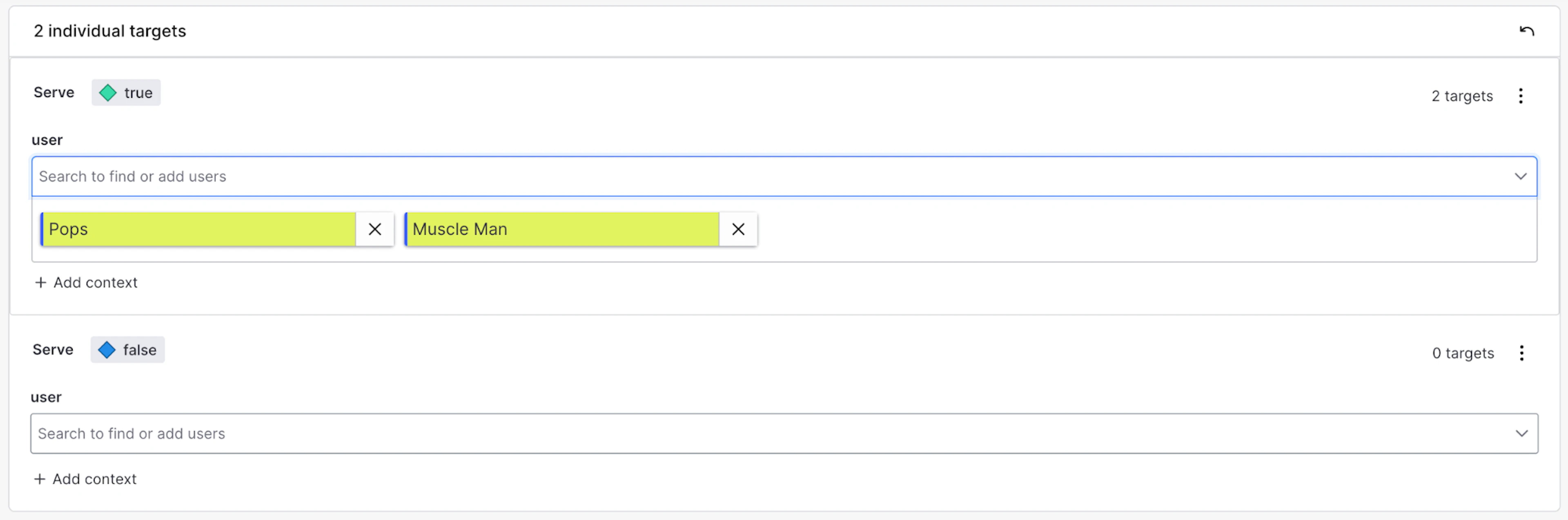 Adding individual targets in the LaunchDarkly UI