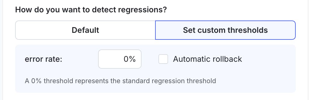 UI of regression threshold