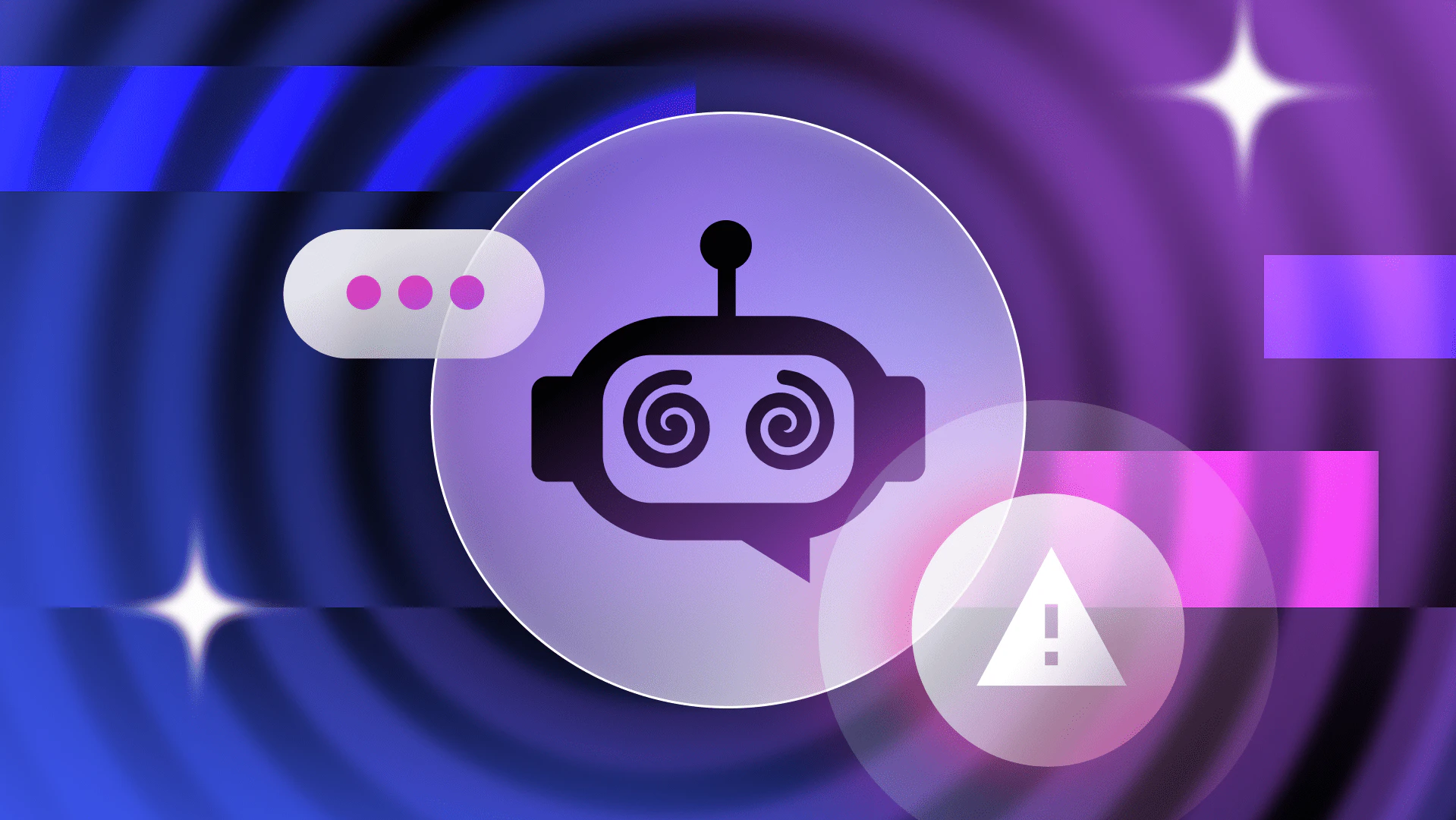 An abstract image of a blue and purple swirling circle with a confused-looking robot face in the center of it.