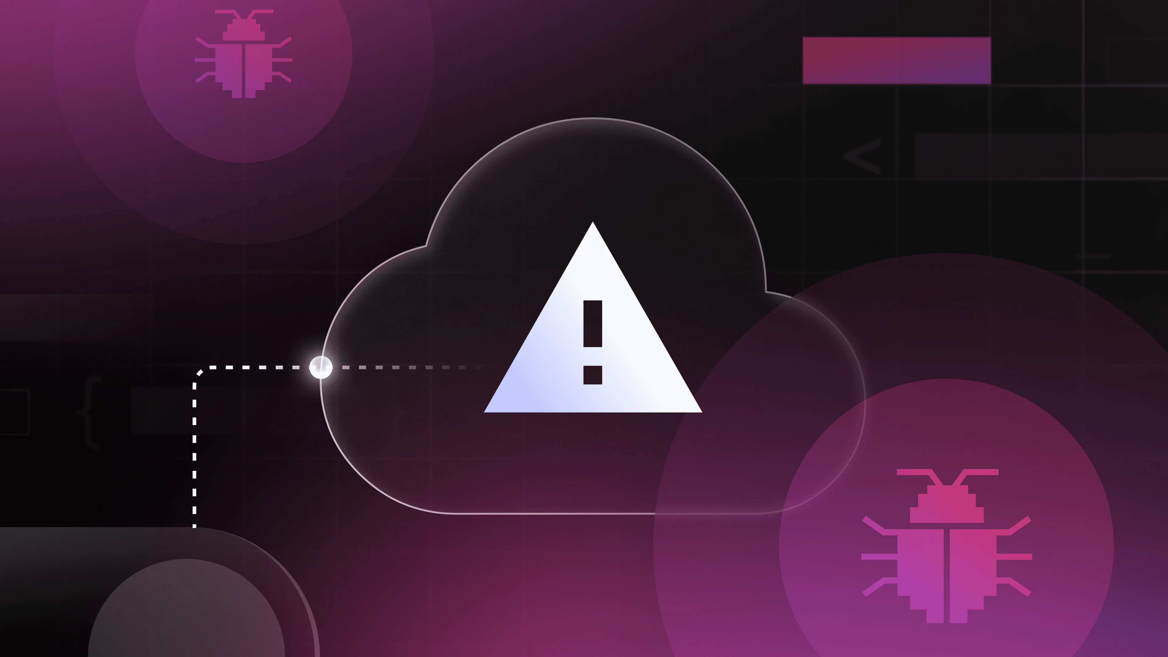 A magenta and black gradient abstract image with a white triangle in the center that shows an exclamation point, which is a common icon for an error alert.