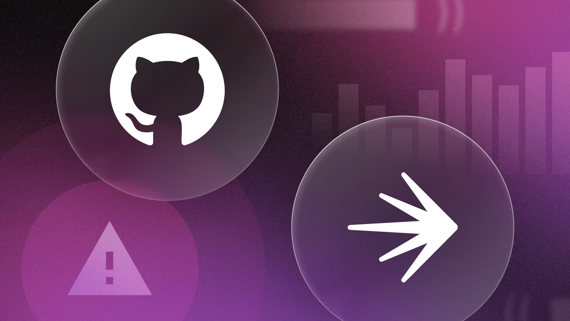 The logos for GitHub and LaunchDarkly each appear in a circle on gradient pink background
