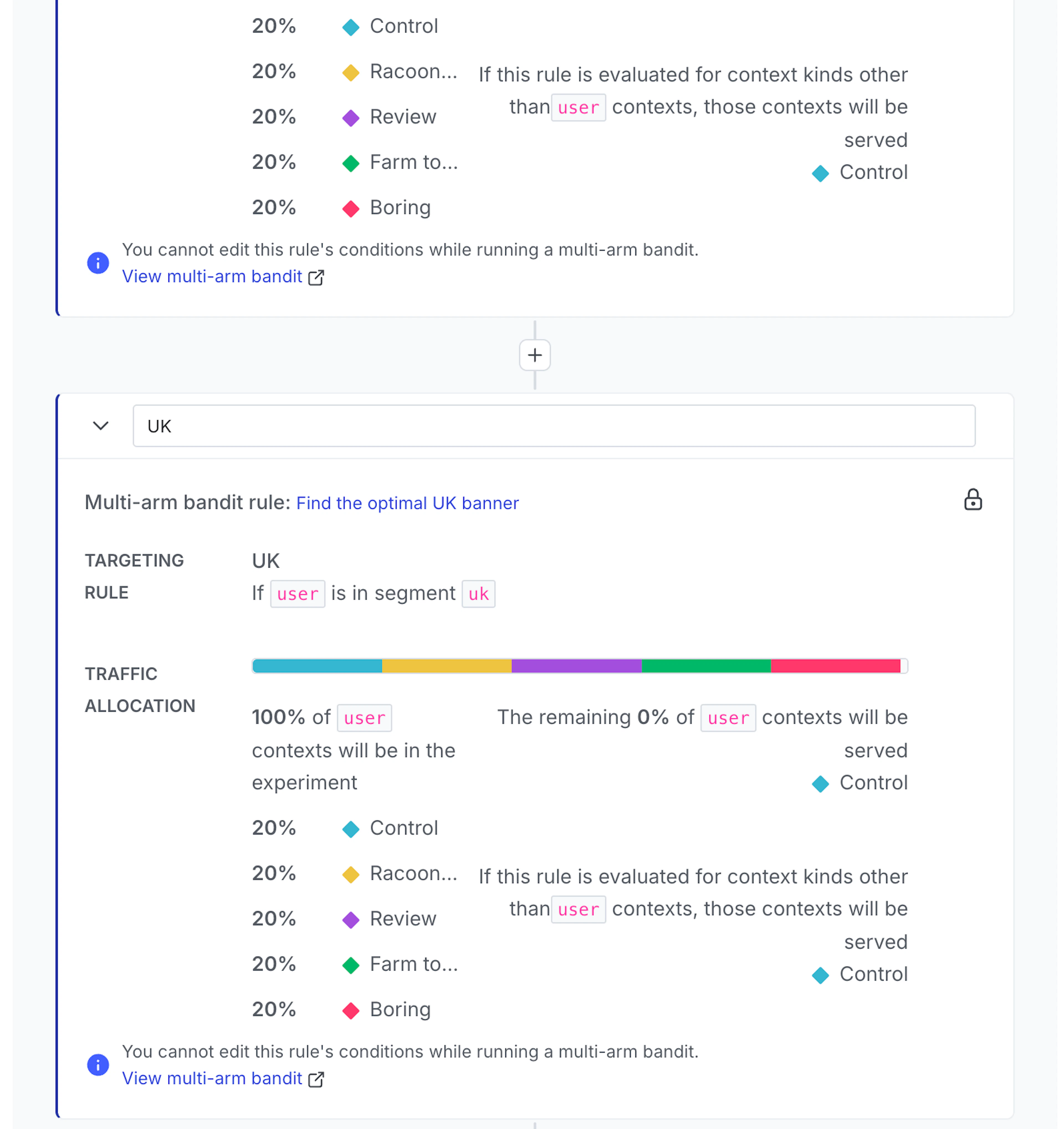 A screen showing traffic allocation for users in North America and the UK.