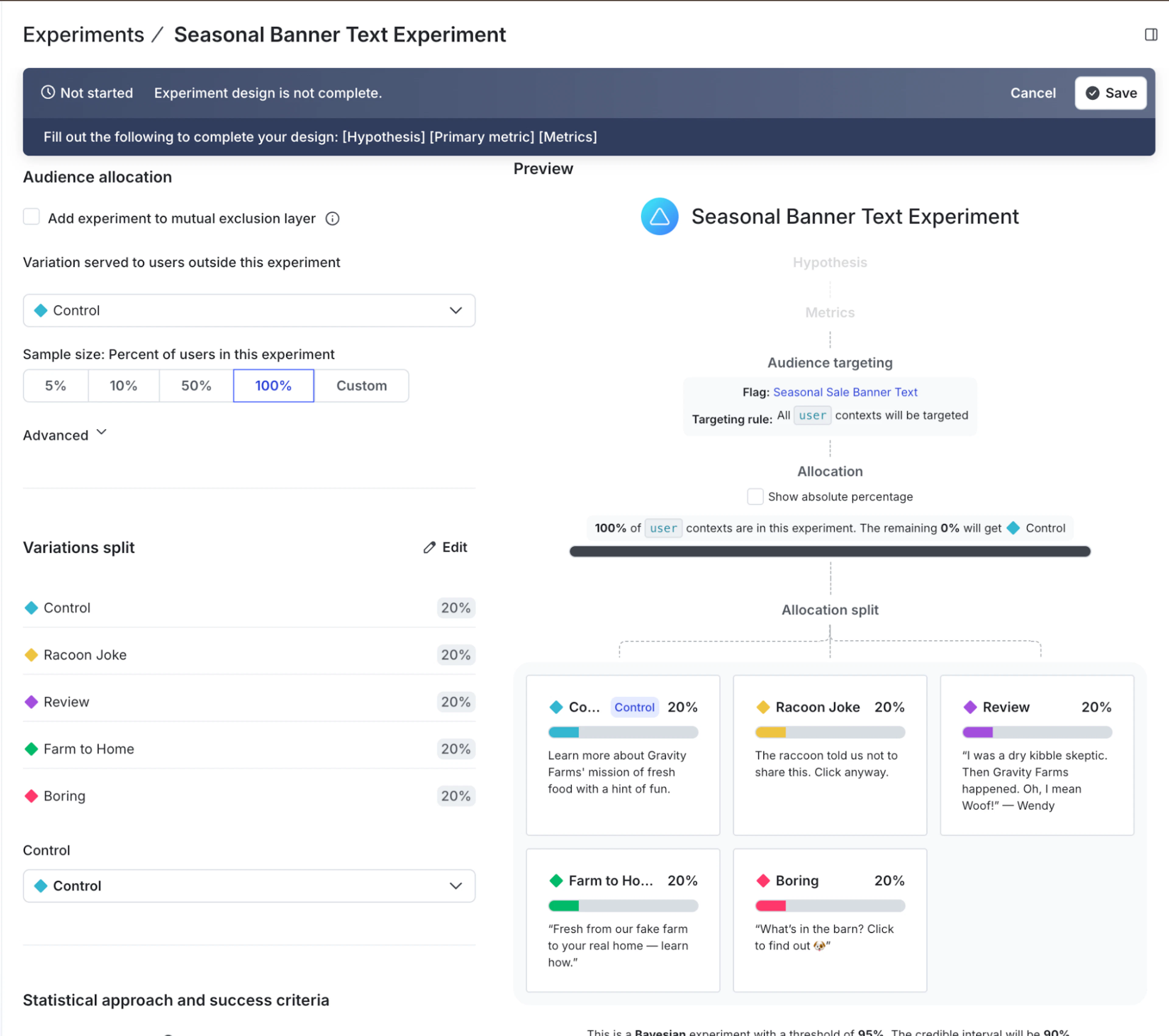 A screen showing panels for configuring settings and viewing result data for an experiment.