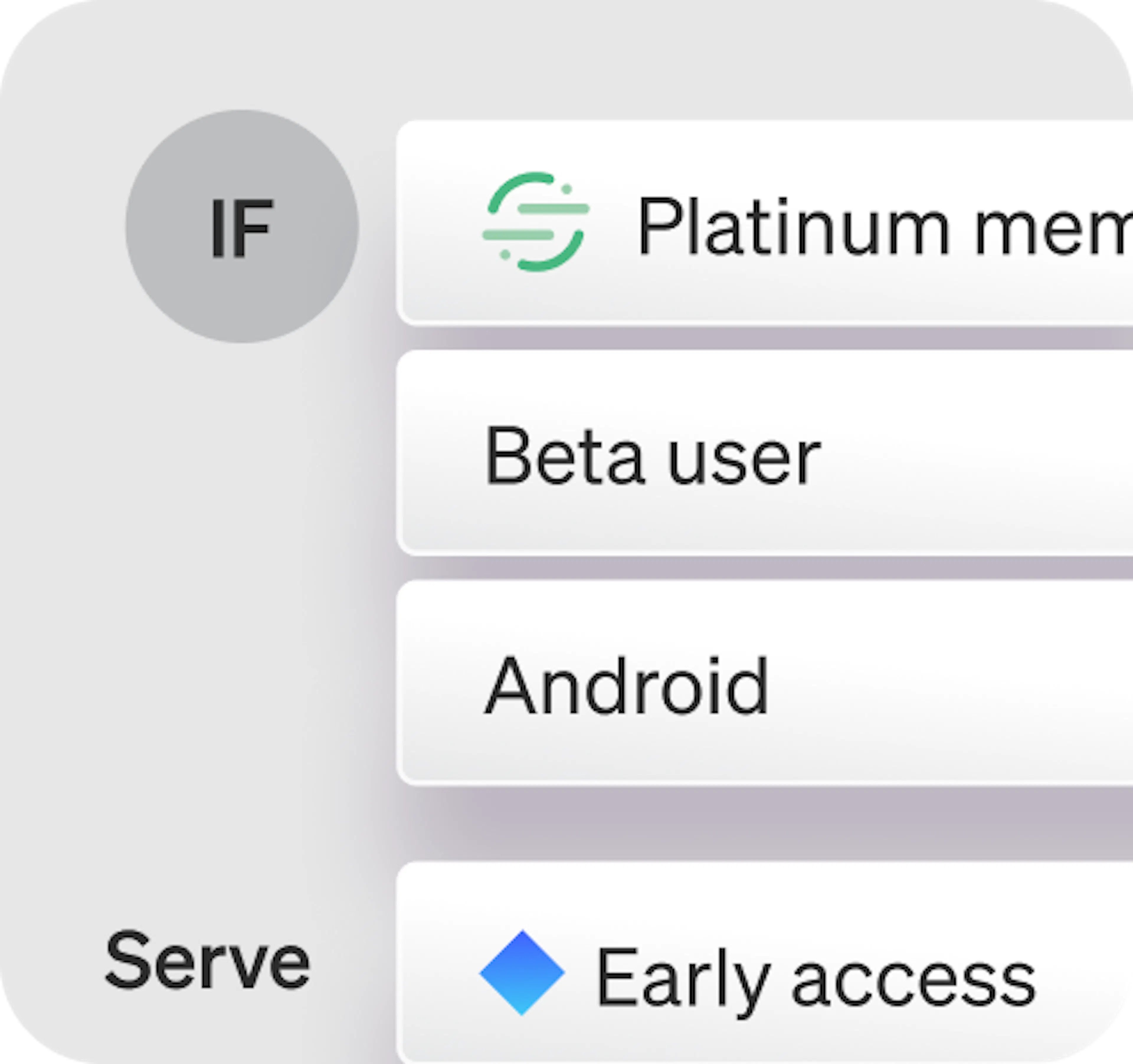 Target by user, device, version, environment, custom attribute