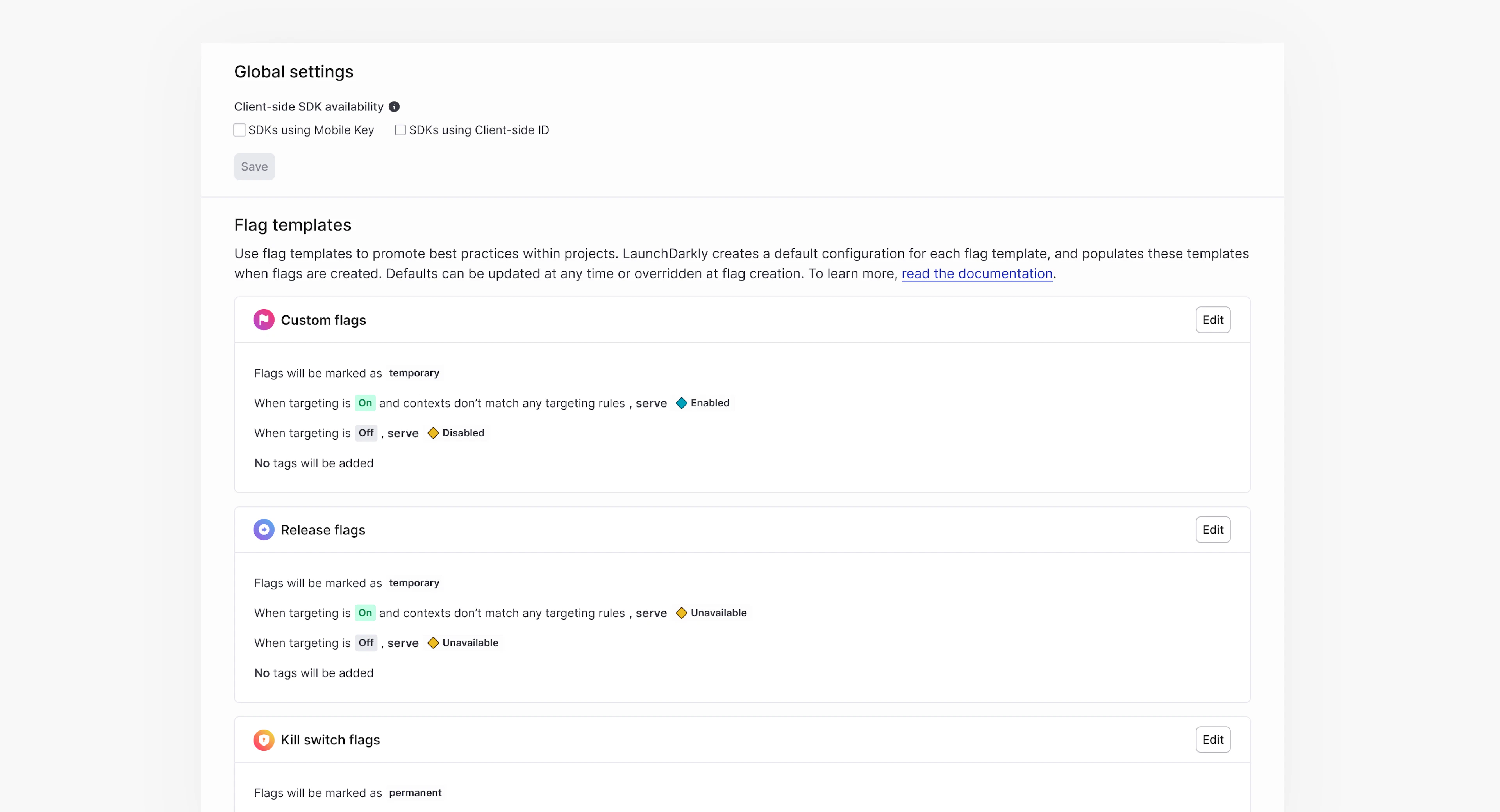 Global settings - custom defaults screenshot