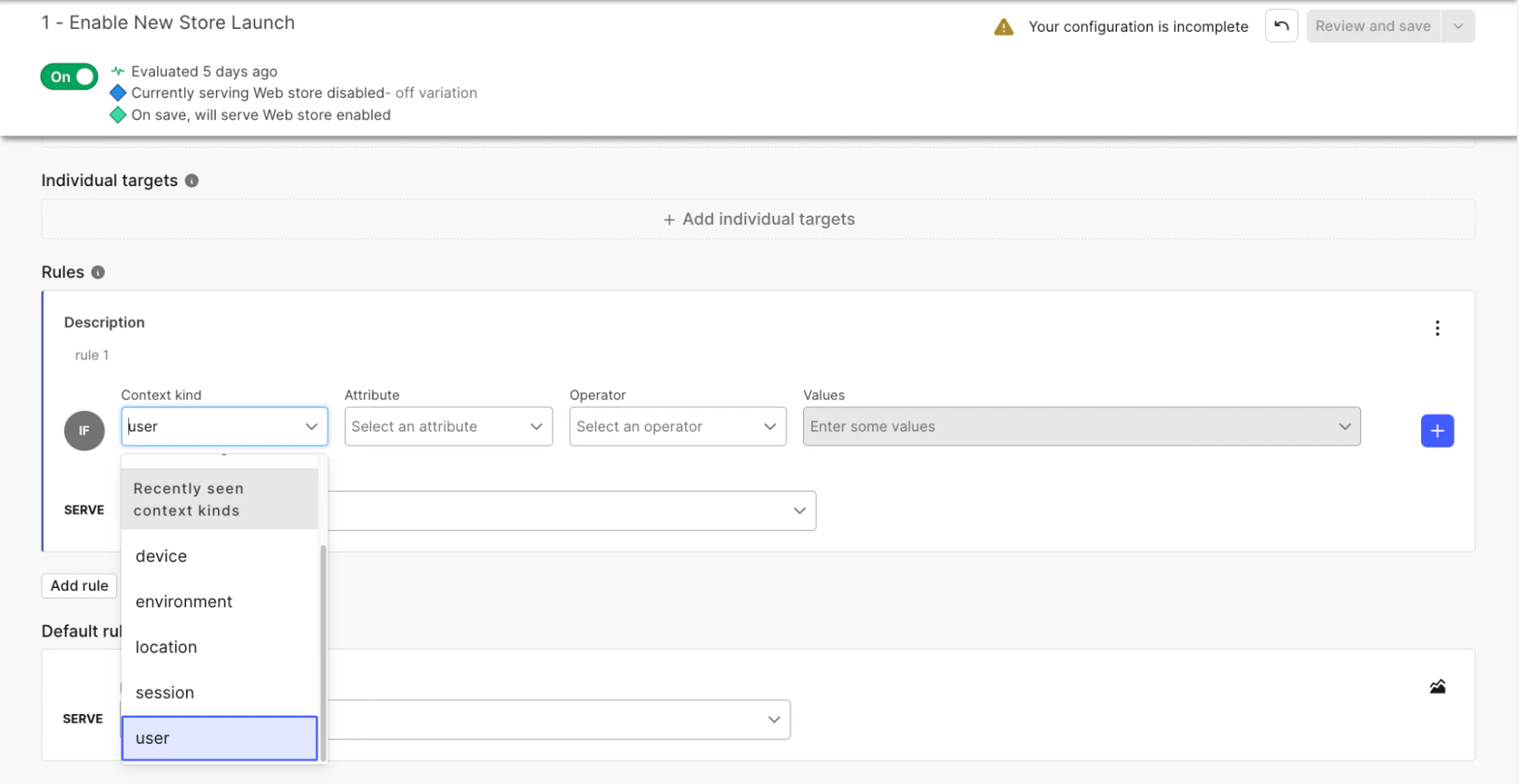Targeting in LaunchDarkly - product UI