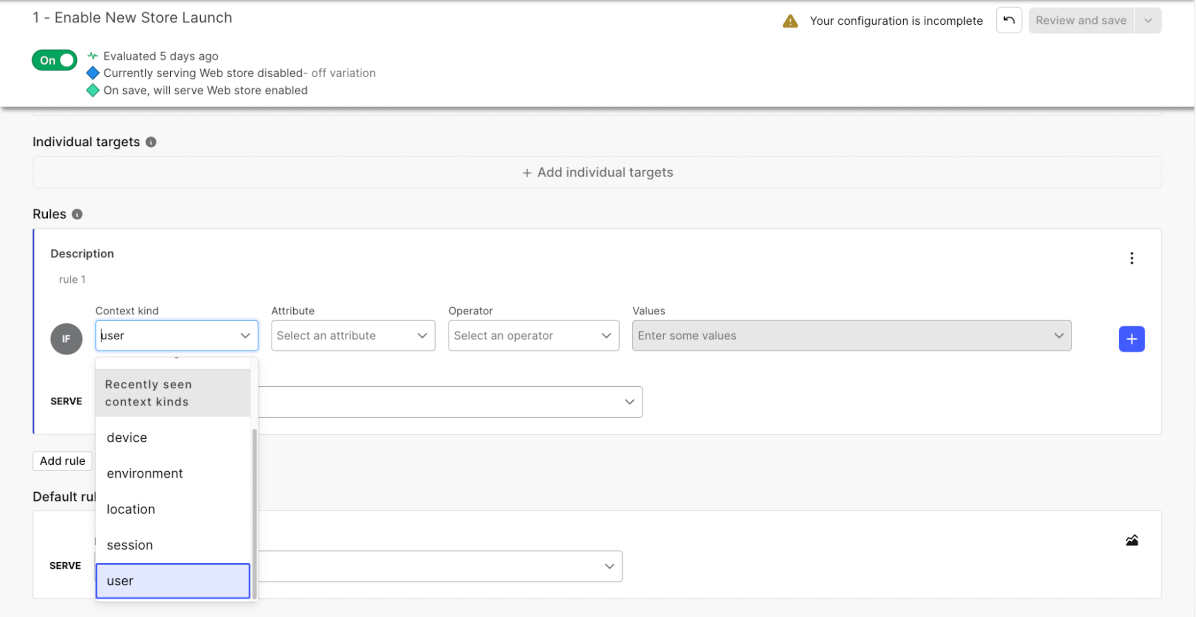 Targeting in LaunchDarkly - product UI