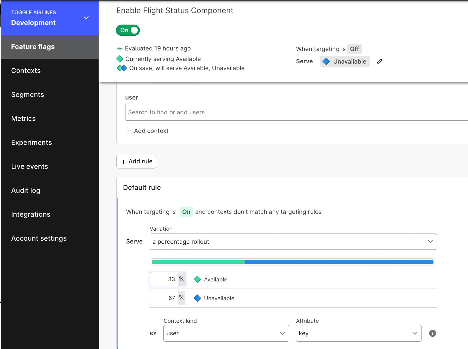 Percentage rollout product UI