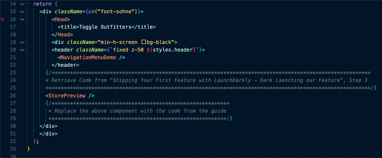Code sample - Toggle Outfitters demo