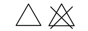 (Left to right): A triangle,  acrossed out triangle 