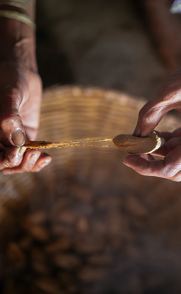 Silk being stretched between two hands