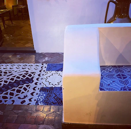 Custom handloom rugs in Michelin Star restaurant