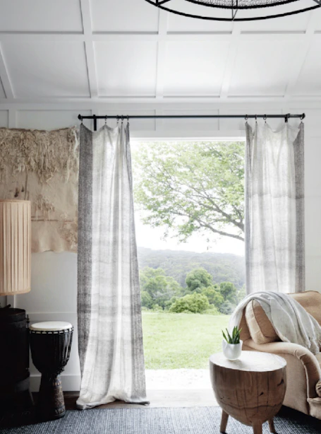 Custom 80-knot rugs and handloom wool/linen curtains in Bowral