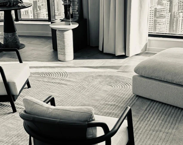 Image of a living room in a luxury high-rise apartment