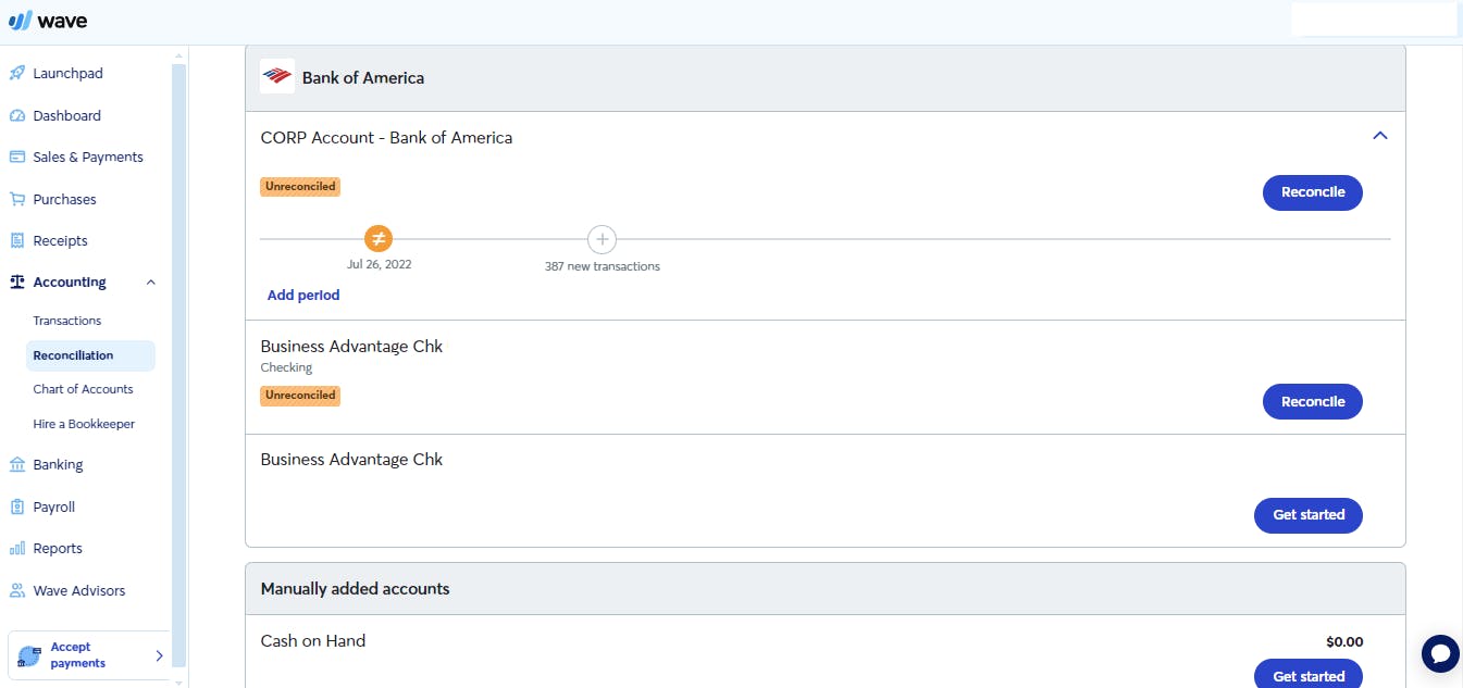 wave accounting bank reconciliation