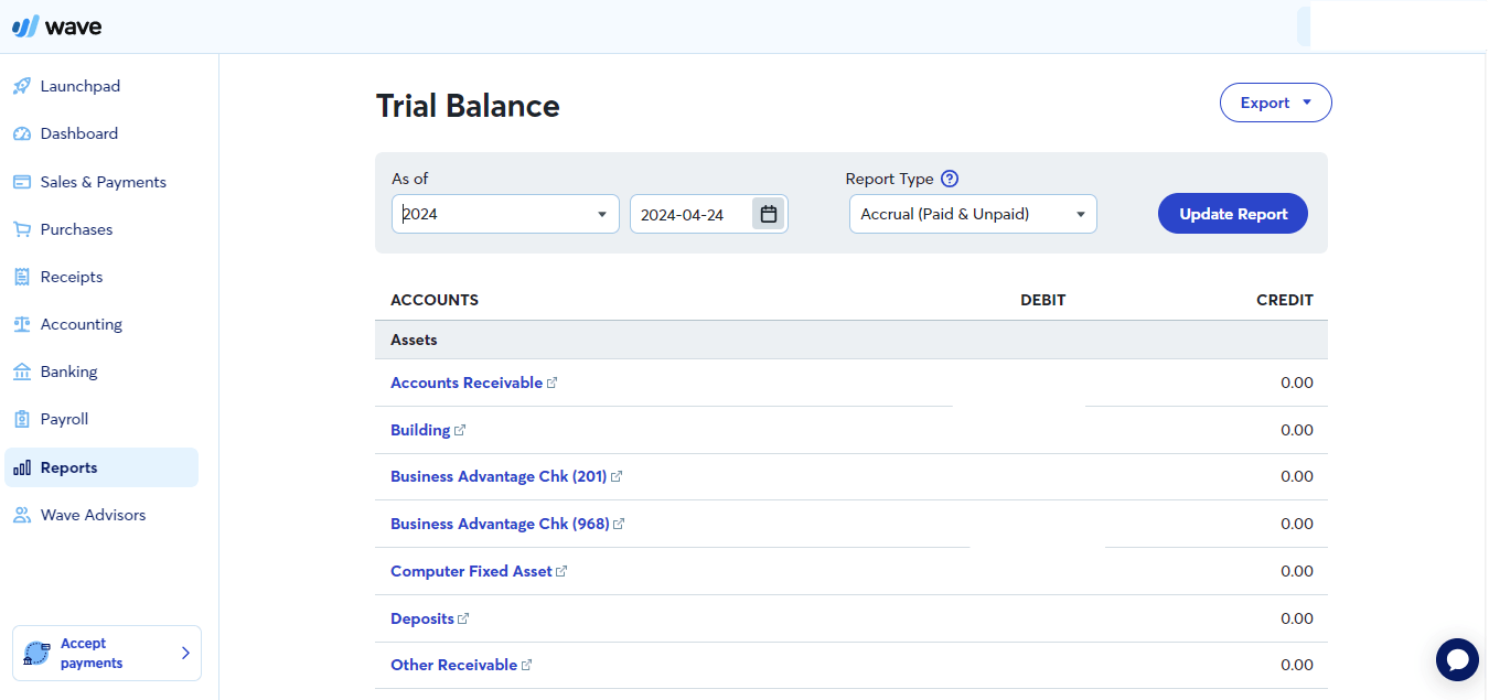 trial balance wave accounting