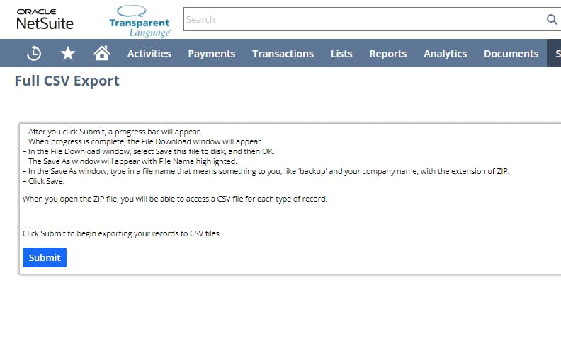 oracle netsuite - data export csv