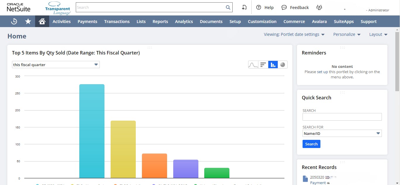 src oracle netsuite - dashboard