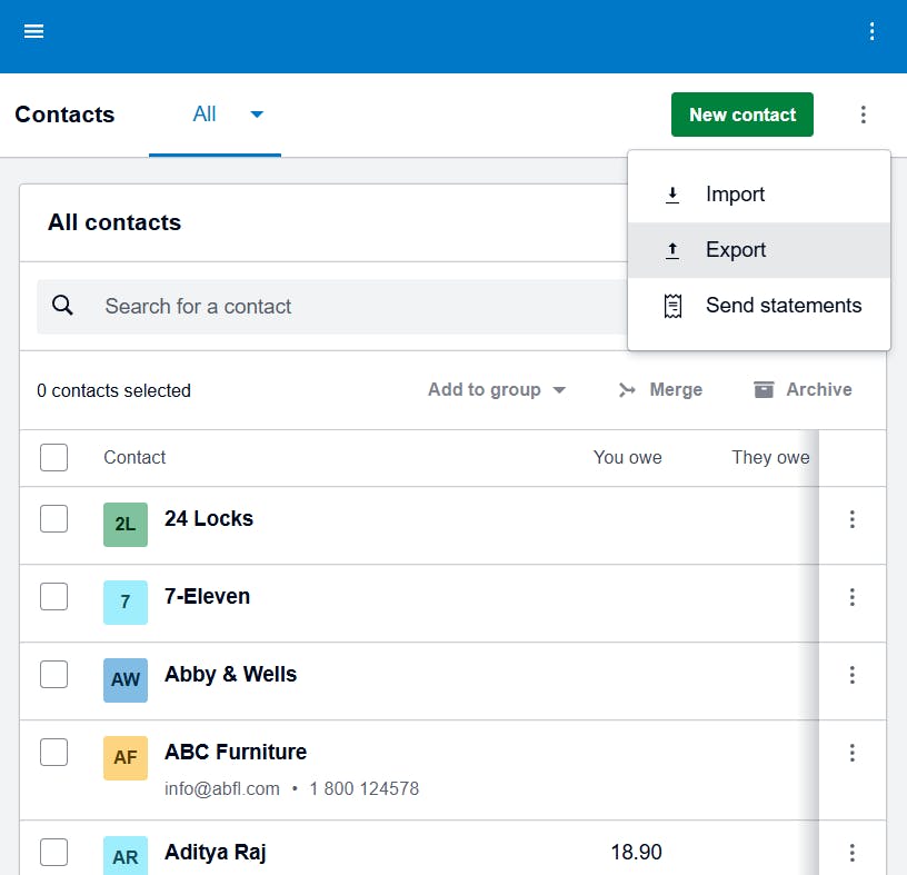 Export data from Xero for QuickBooks