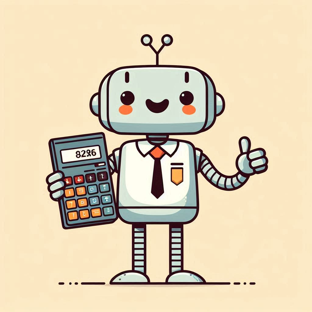 dedicated bookkeeper robot holding a calculator