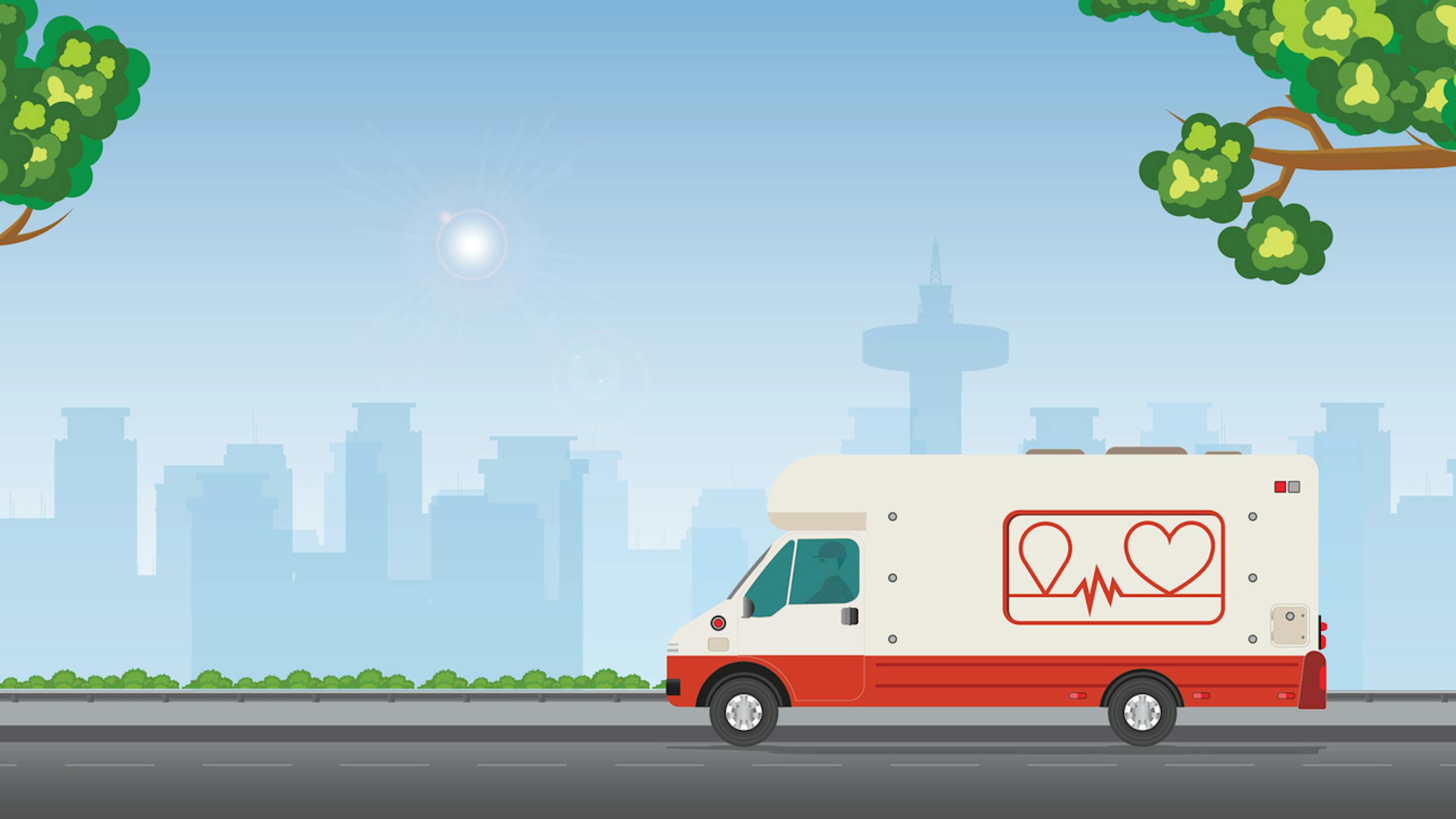 Illustration d'un bus médical en ville
