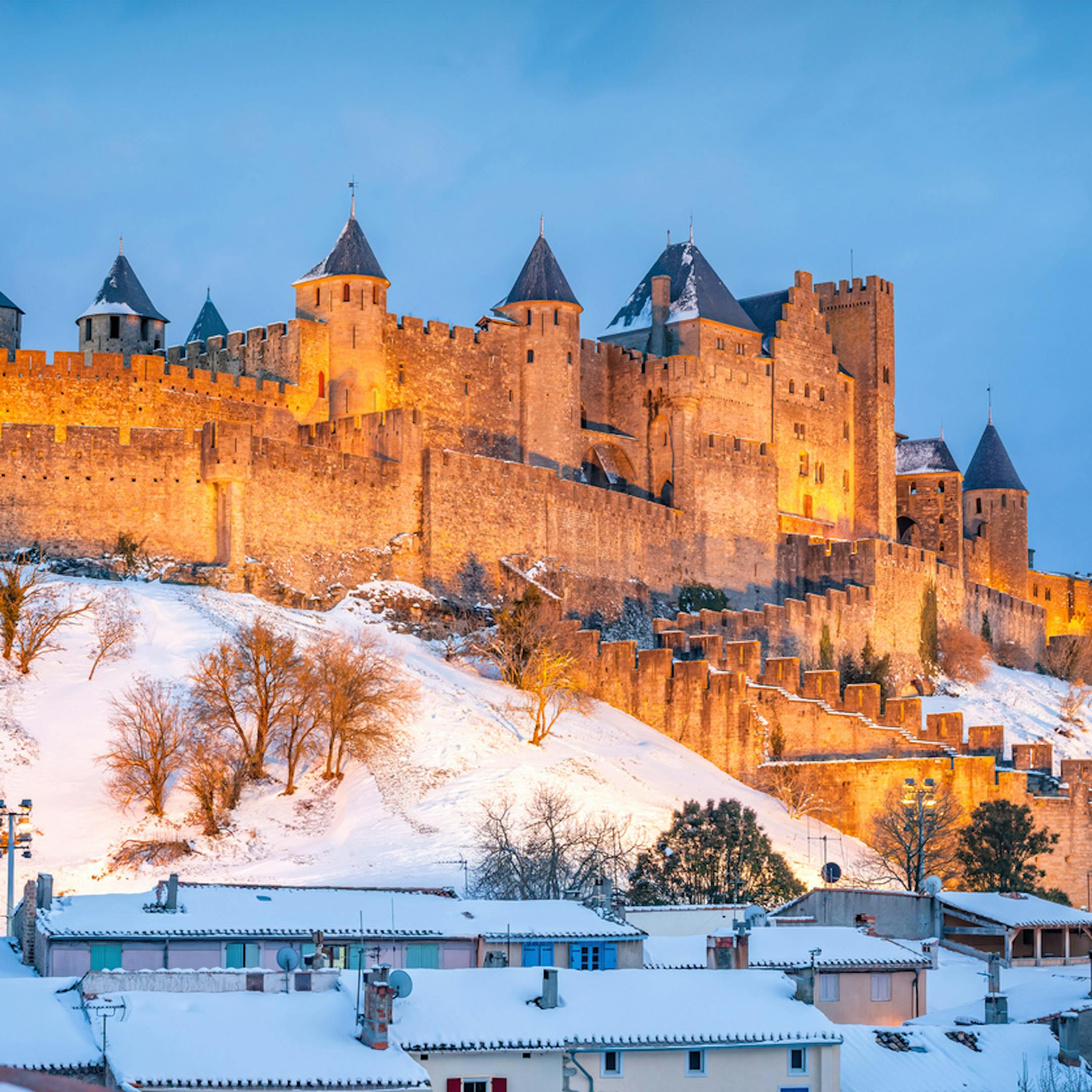 Cité médiévale de Carcassonne sous la neige