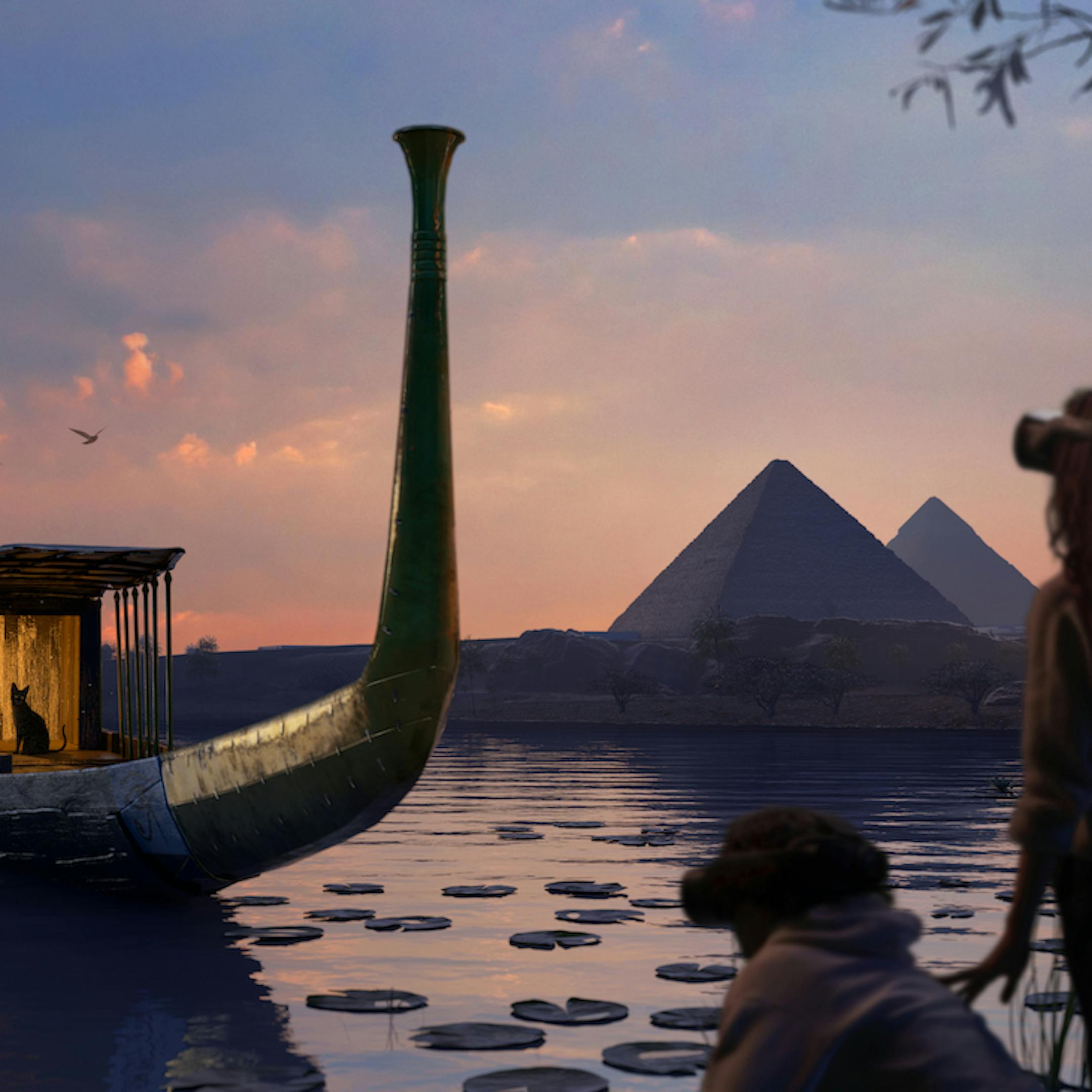 Famille en immersion réalité virtuelle sur les bords du Nil