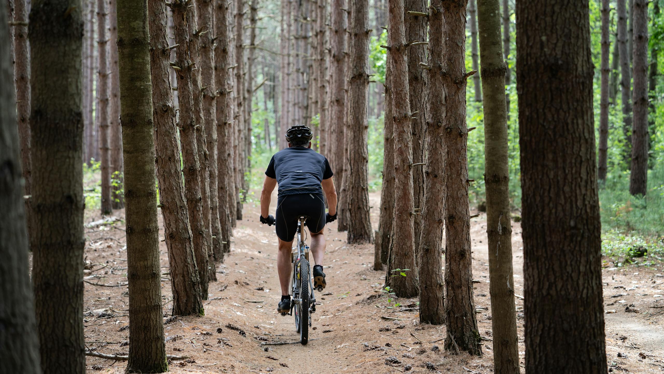Homme dans la forêt à vélo