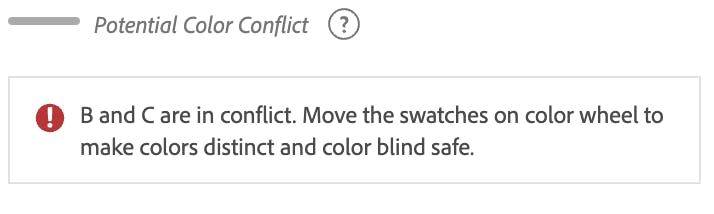 warning showing which colors need to be adjusted to be color blind safe.
