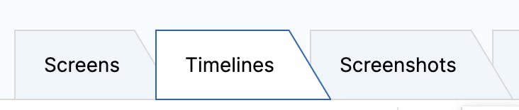 screenshot showing 3 of the 4 tabs in the session dashboard: Screens, Timelines, and Screenshots