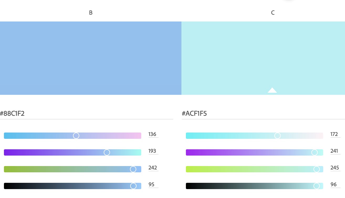 color customization sliders in Adobe Color web app.