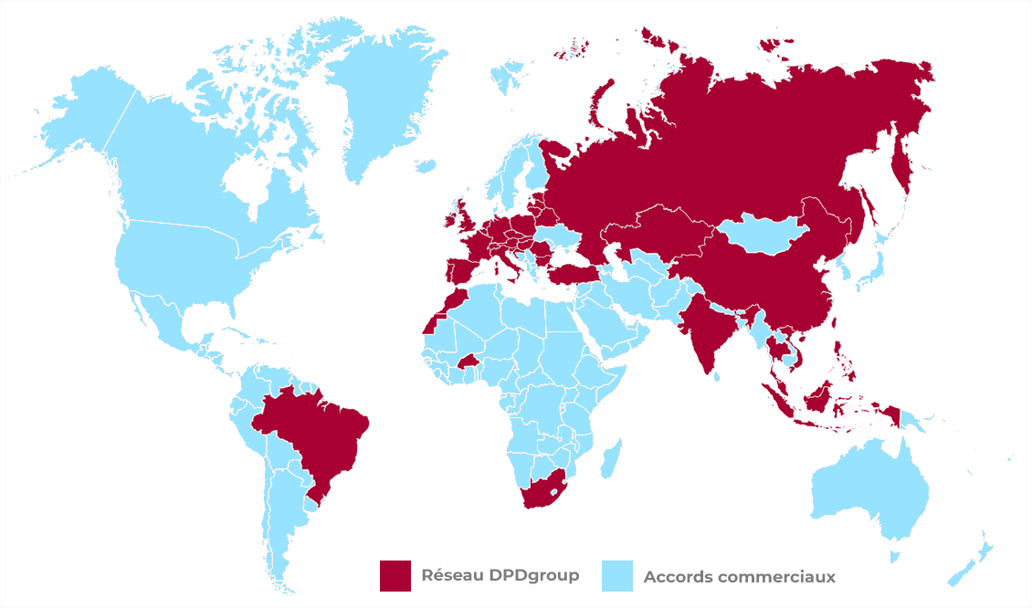 World map showing the international presence of DPDgroup