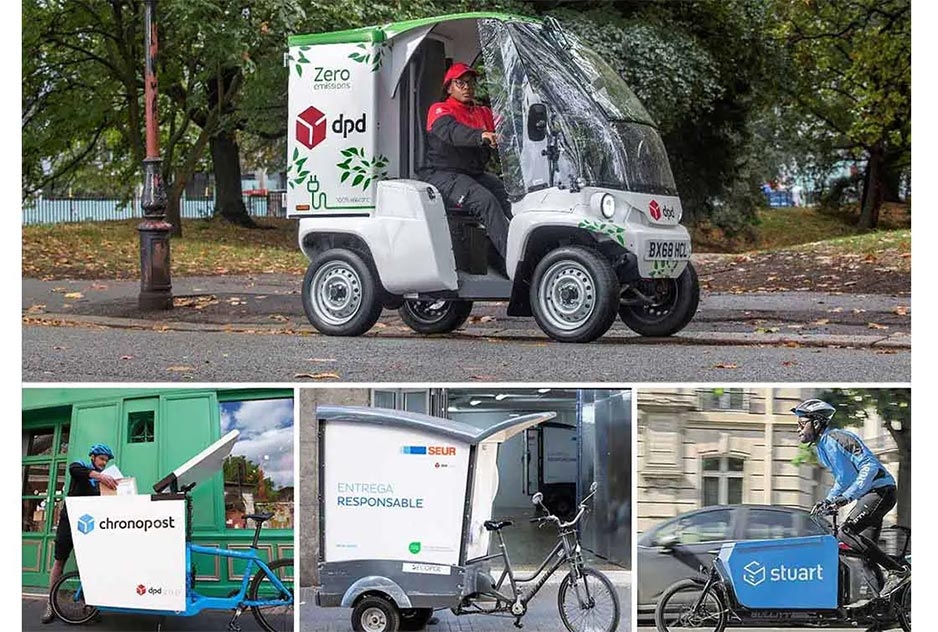 un montage photo avec des véhicules verts