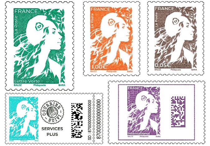 Le nouveau timbre poste Marianne - Création : Olivier Balez - Gravure : Pierre Bara